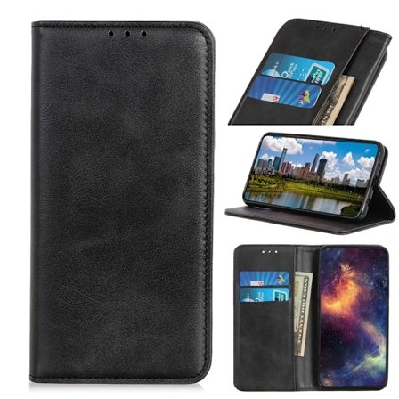 Wallet-style Genuine Leather Flipcase For Samsung Galaxy S22 Plus - Musta
