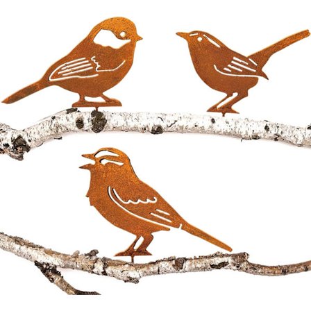 Dekorativ rostig fågelträdgård, naturlig rostpatina, vintage g