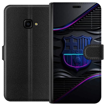 Kompatibel Tegnebogsetui til Samsung Galaxy Xcover 4 FC Barcelonas klubemblem i neonblåt og rosa med futuristisk metallisk design