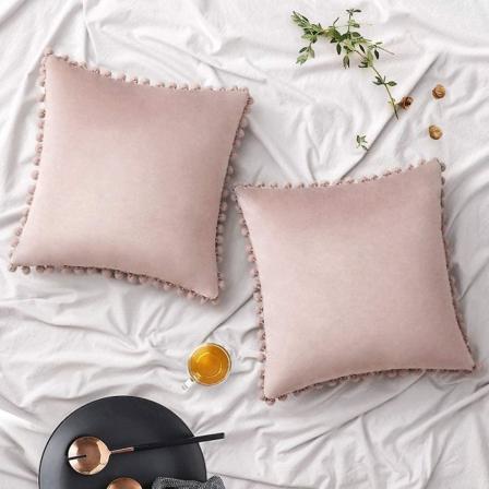 Set 2 samettia tyynynpäällistä Koristeellinen tyynyliina Pompom Pompom tyynytyyny Pehmeä ja kiinteä neliönmuotoisilla tyynyillä sohvalle Makuuhuoneen 