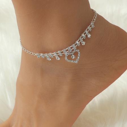 Ankelkæder Ankelarmbånd Kæde Barfodet Strandfodssmykker Rhinestone Pearl Love Geometri 01 love