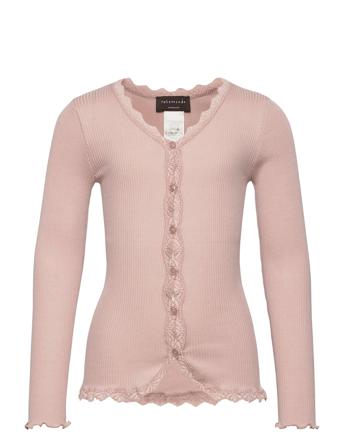 Silk Cardigan Ls W/ Lace Pink Rosemunde Kids