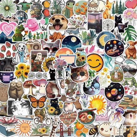 100 kpl söpöjä esteettisiä teinityttöjen tarroja, vedenpitäviä vinyyli-VSCO-tarroja vesipulloon, kannettavaan tietokoneeseen, kuppiin, leikekirjaan