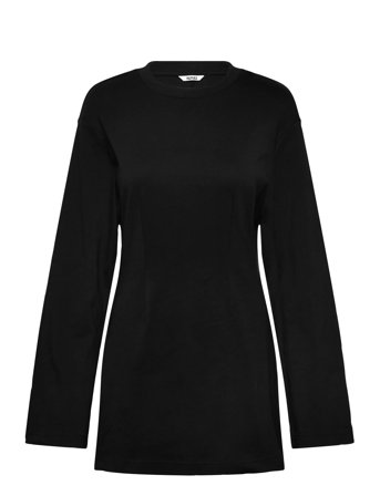 Monki Long-Sleeved Cotton Mini Dress - Black - XS