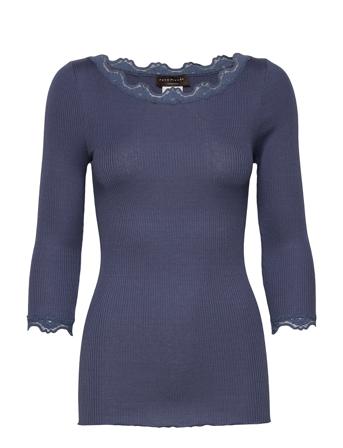 Silk T-Shirt Boat Neck Regular W/Vi T-shirts & Tops Long-sleeved Blå Rosemunde