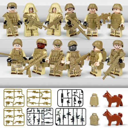 12 stk. Mini Figurer Byggekit, Militær Byggeklodser Sæt, Hær Soldat Legetøj Våben Figurer