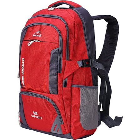 60L Vanntett Tursekk Lett Campingsekk Dame Herre Holdbar Dagstursekk (Rød, 60L)