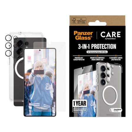 CARE by Panzer Flagship 3-in-1 Bundle Samsung Galaxy S25 Ultra PanzerGlass - High quality tempered glass screen protector
