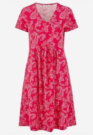 Cellbes of Sweden - Jerseykjole med lommer i cerise / paisley til damer i størrelse 46/48
