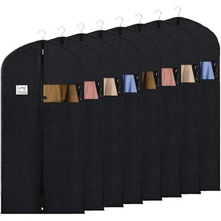 Klespose for oppbevaring, 60 x 152 cm, pustende stoff, lange klesposer for kjoler, kåper, aftenkjoler, 8-pakning