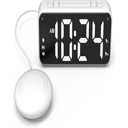 A5 Supervibrerende Vekkeklokke + Superhøy Vekkeklokke, Egnet for Tunge Sovere/Døve/Hørselshemmede, Superstor Skjerm