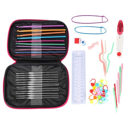 22 størrelser hæklenålesæt 0,6-6,5 mm strikkepinde med andre hækletilbehør