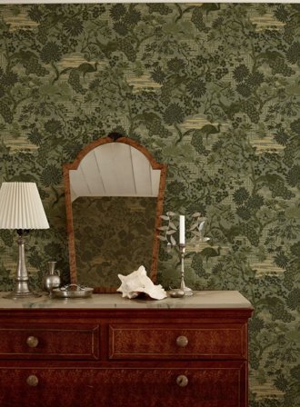 Duro Tapet, Brunnsgatan 095-07 Gammalsvenska Papper, L, Grön, Färg & tapeter