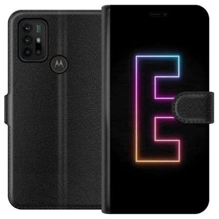 Kompatibelt Plånboksfodral till Motorola Motorola Moto G30 Minimalistisk neonbokstav E i lysande färger mot mörk bakgrund i modern och stilren desi