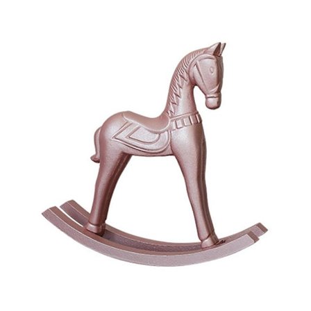 Leikkisä puinen keinuhevonen miniatyyrikoriste, herkkä vaaleanpunainen viimeistely, kaksikäyttöinen lelu ja sisustustyylin koristeet [D]
