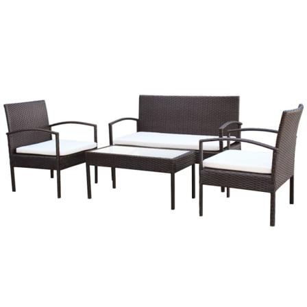 Vidaxl Loungeset För Trädgården Med Dynor 4 Delar Konstrotting B Brun