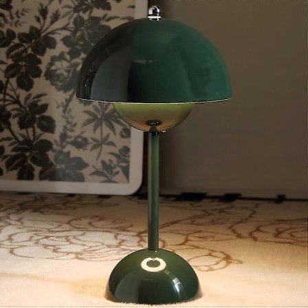 Flowerpot Trådløs Bordlampe, 1800mAh Batteri Svampebordlampe, Bærbar Terrasebordlampe, Lille Genopladelig Lampe (Grøn)