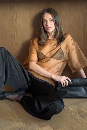 NA-KD T-shirt en organza brodé - Top Nouvel an - Orange - EU 34