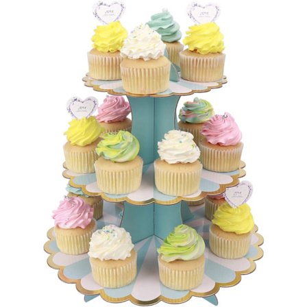 (Sininen 32cm*30cm) 3-kerroksinen cupcake-teline pahvinen cupcake-teline