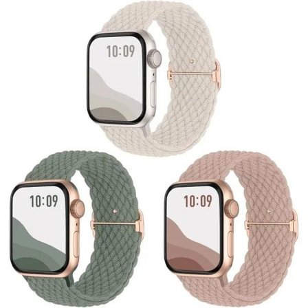 Nytt 3-pack Flätat Solo Loop Kompatibelt med Apple Watch Armband 40mm 38mm 41mm för Kvinnor och Män, Justerbart Elastiskt Sportarmband i Nylon B