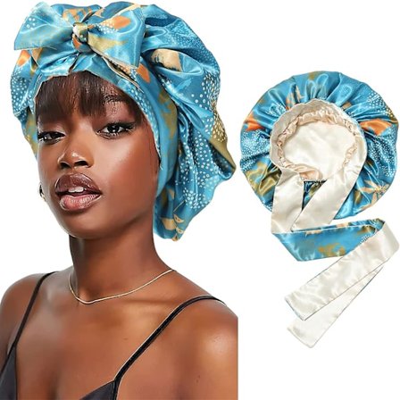 Satin Bonnet Silke Sovehette Hårhår for Svarte Kvinner Stretchy Tie Band Hår