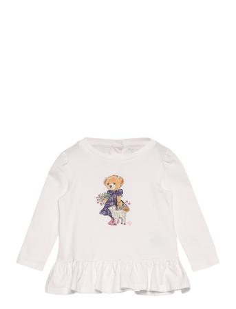 Polo Bear Cotton Jersey Peplum Tee Tops T-shirts Long-sleeved T-shirts White Ralph Lauren Baby