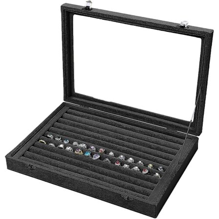 Sammetsringförvaringslåda - Smyckeshållare med genomskinligt glaslock Rymmer upp till displaylåda Fack - Ringar, örhängen, hängen och manschettknappar