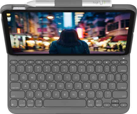 Logitech Slim Folio - tastatur og folioveske - QWERTZ - Tysk - Oxford-grå