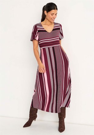Cellbes of Sweden - Mønstret viskosekjole i vinrød / stripete for damer i størrelse 46/48