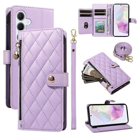 Kompatibel for Samsung Galaxy A35 5G Lommeboketui med Stropper, Rombe Lær Stativ Telefondeksel