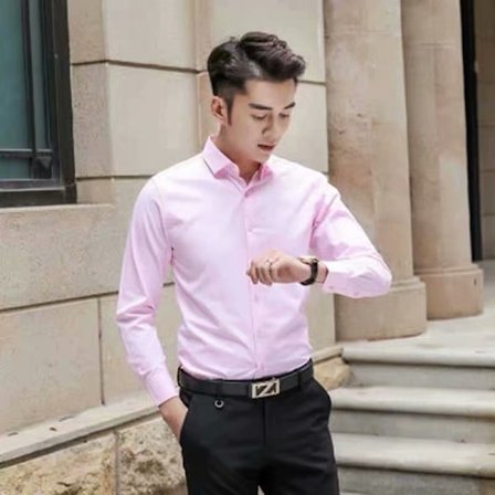 Långärmad vit skjorta för vår och höst, koreansk stil, slim-fit, professionell skjorta, businessklädsel, arbetskläder, bröllopsklänning, rosa