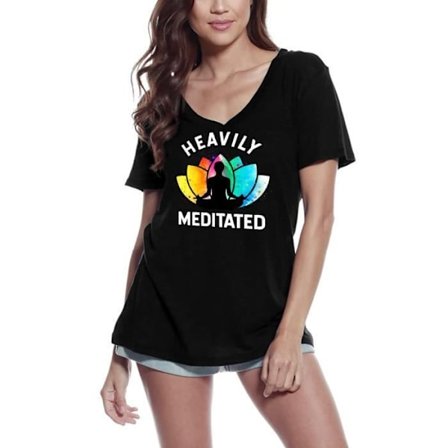 T-shirt med v-ringad dam Stark Meditation - Spirituell yoga - Kraftigt mediterad - Spirituell Yoga - Vintage svart T-shirt