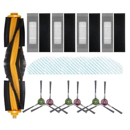 15 tillbehör till Ecovacs Deebot Ozmo T9, 1 x huvudborste, 6 sidoborstar, 4 x filter, 4 x våtservetter för Deebot Ozmo
