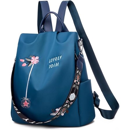 Tyverisikker Ryggsekk for Kvinner og Jenter, 2 i 1 Vanntett Lett Dameveske med Broderi, Casual Skolesekker med Stor Kapasitet