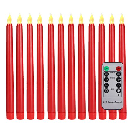 Ljusstake 12-pack Flamfria konljus med 1 fjärrkontroll (Röd)