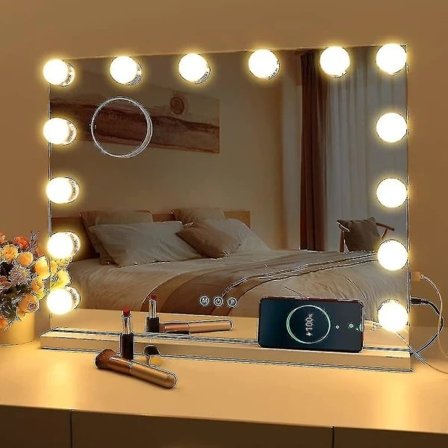 LED makeup spejl med USB, belysning med 14 lamper og 3 lystilstande