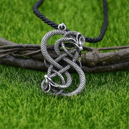 Norse Loki Dubbel Draken Goth Ouroboros Skandinaviskt Hänge Viking Herr Halsband Gotiska Accessoarer Halloween Smycken Bomulls Kedja Silver