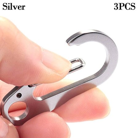 3 st Nyckelring i rostfritt stål D-formad karbinhake SILVER