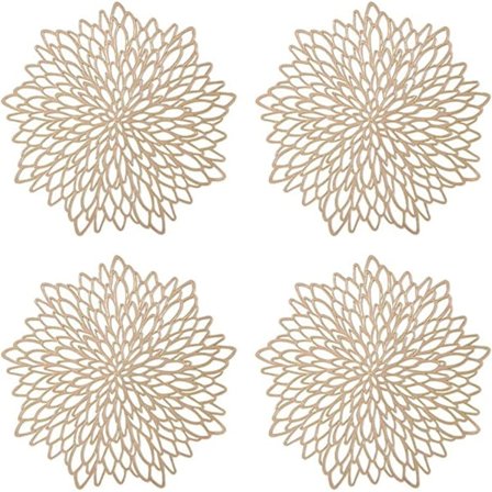 4 stk. gyldne spisebrikker, hule runde spisebrikker, runde spisebrikker i plast, brukes til varmeisolering av tallerkener og borddekorasjon (gull)