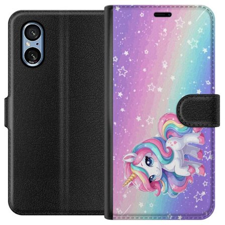 Yhteensopiva Lompakkokotelo Sony Xperia 5 V Stitch polaroid-kehyksissä sinisillä pastellisävyillä ja suloisilla ilmeillä kollaaseissa sydämillä