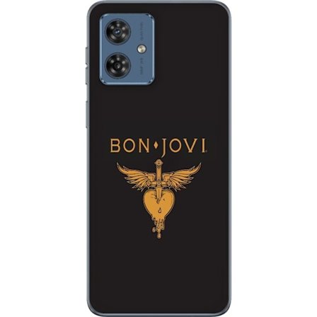 Kompatibelt Mobilskal till Motorola Moto G54 Ikonisk musikillustration med bevingat hjärta och dolk i guldtoner på mörk bakgrund, kraftfull och sym