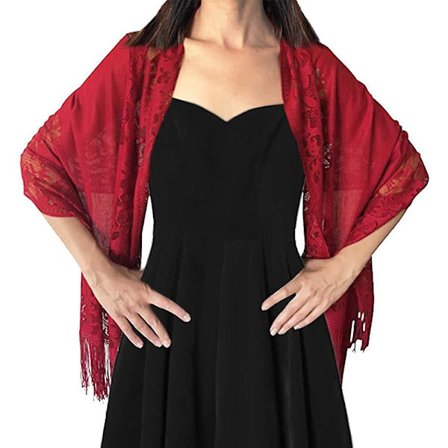 Kvinnors blommiga spets sjal med tofsar, mjuk mesh frans wraps för bröllop kväll festklänningar