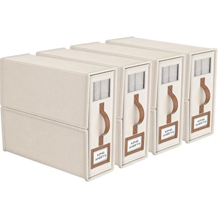 Vikbara Förvaringslådor för Lakan, Linneskåpsorganisatör med Fönster, Vikbara Sängklädesförvaringslådor för Lakan och Kuddförvaringslådor