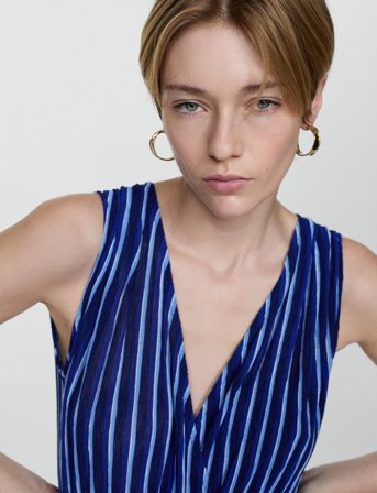 Mango Stripe-Print Dress With Bow - Blue - XS