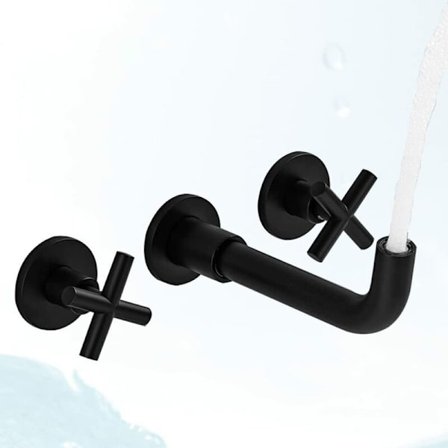 Bassin Armatur Mat Sort Væghængt Badeværelsesarmatur Dobbeltgreb M