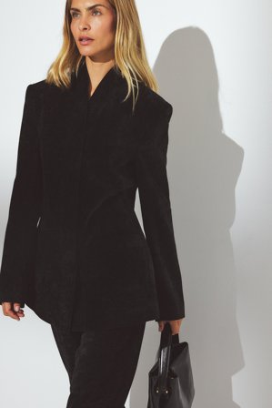 NA-KD - Tettsittende blazer i chenille med høy krage - Sett Nyttårsfest - Svart - EU 38