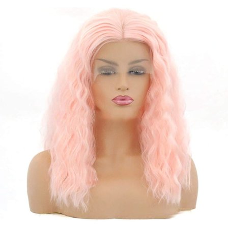 Hårförlängningar Fashian Harajuku Light Powder Front Spets Kemisk Fiber Skum Ytrulle Liten volym Våg Långt lockigt hår Peruk (Färg: