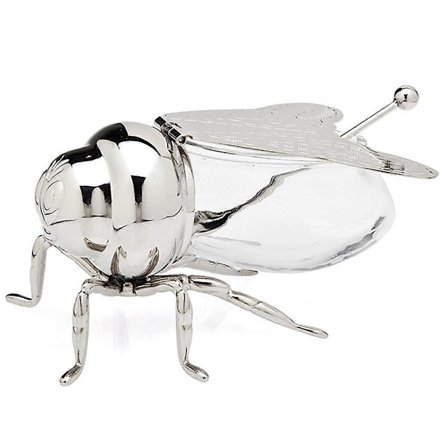 Glasflaska i bi-form, Exklusiv kryddburk för köket, Bi-sockerskål (Silver) Silver