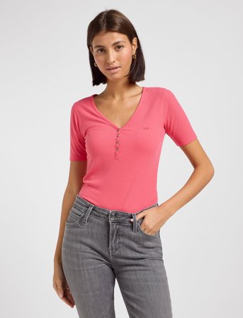 Lee Jeans Ss Henley - Pink - XS