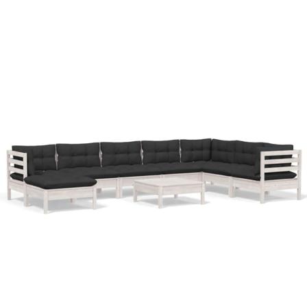 Vidaxl Loungegrupp Med Dynor 9 Delar Vit Massiv Furu Vit